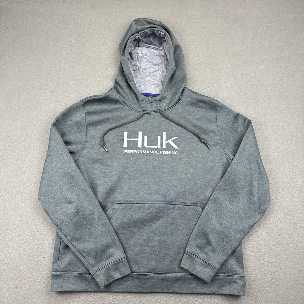Huk Performance Fishing Hoodie Sweater Mens Large Gray Logo
